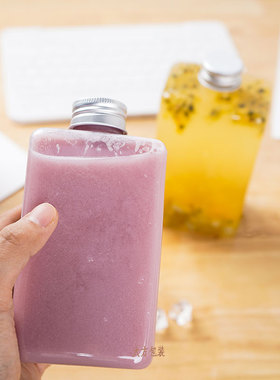300ml500mlPET塑料铝盖扁方瓶 饮料果汁咖啡酵素瓶一次性外卖打包