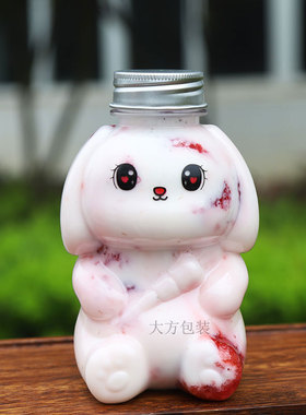 2023新款350ml食品级PET超萌小兔瓶奶茶果汁冷饮防漏饮品店打包瓶