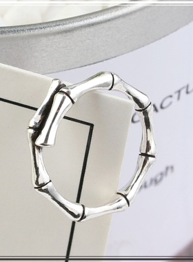 纯银竹节骨头活口S925戒指个性