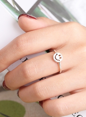纯银微笑戒指女款笑脸活口韩版