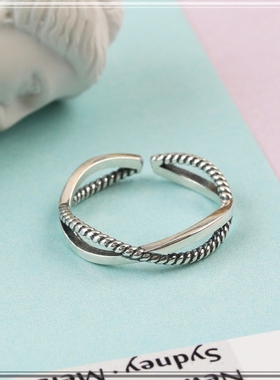 日韩纯银简约复古戒指女款开口