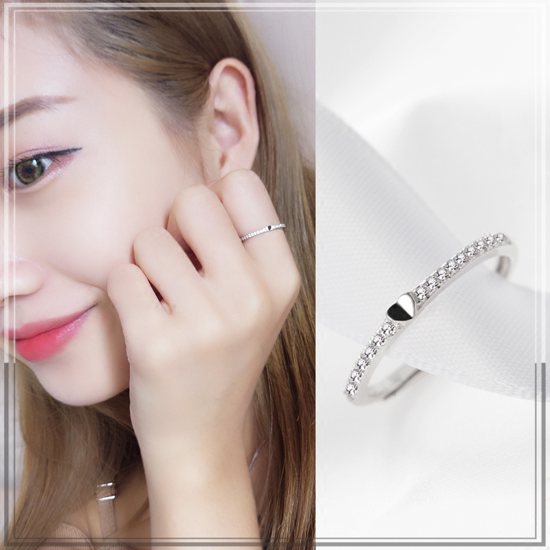 纯银尾戒爱心排钻S925活口戒指