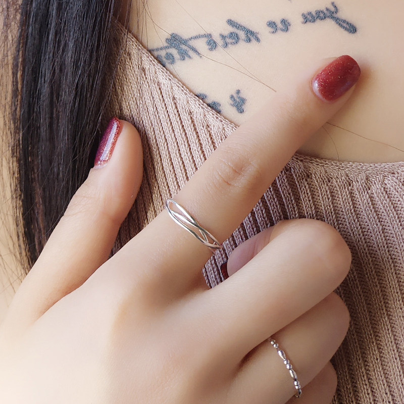 纯银活口戒指女款日韩版精致镂空个性开口戒简约可调节清新礼物