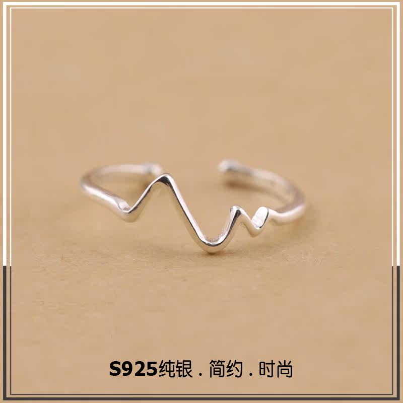 s925纯银戒指女爱的心电图开口尾戒指环简约不掉色送女友生日礼物