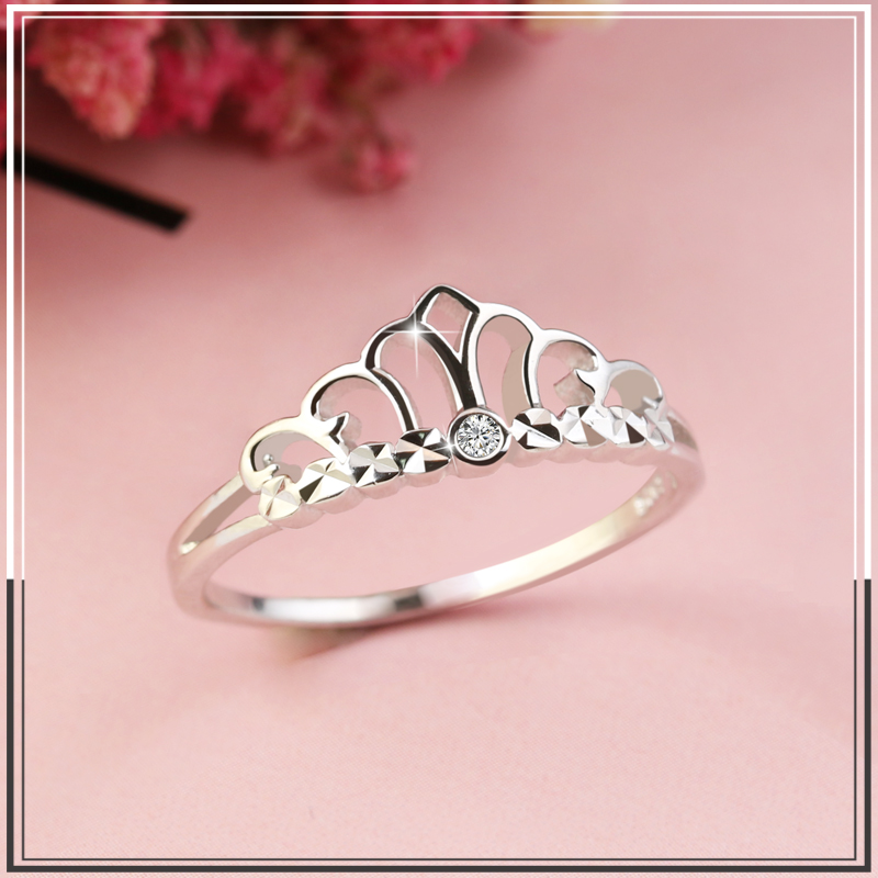 Sunfree皇冠戒指女925纯银锆石小饰品韩版镀铂金钻石不掉色指环