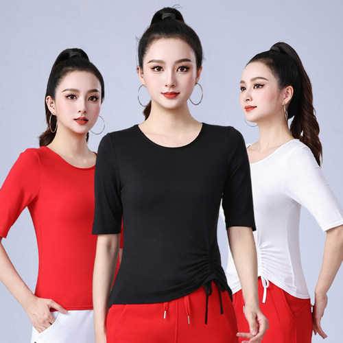 广场舞现代舞女中袖抽绳练功上衣