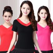 新款 黑色短袖 上衣舞蹈服夏季 广场舞服装 跳舞衣服瑜伽大码 练功服女