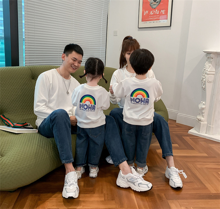 亲子装时尚宽松圆形卫衣2025春款母女全家装韩版一家三四口外套