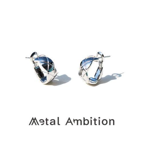 Metal Ambition金属野心设计师款纯银菱格纹耳环女小众轻奢简约