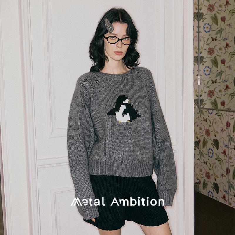 金属野心圆领羊毛百搭修身