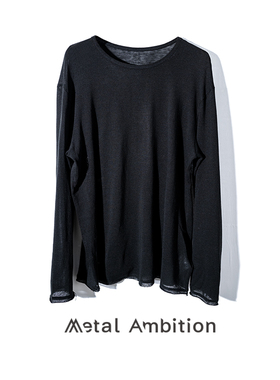 Metal Ambition黑白长袖圆领T恤女宽松显瘦慵懒风松弛感