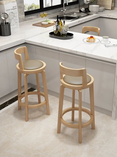 Северный высокий стул Современный простые сплошные деревянные стул задний стул, домашний бар, вращающийся табурет, стул