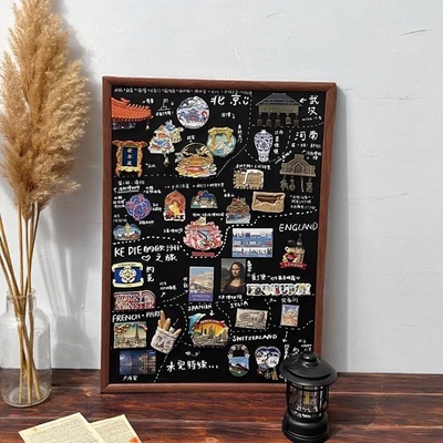 冰箱贴展示板实木框磁吸小黑板家用可写可擦上墙带支架徽章收纳板