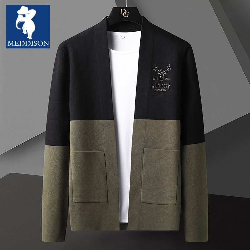 Meddison男士修身款针织开衫商务休闲薄毛衣春秋季通勤拼色毛衫男