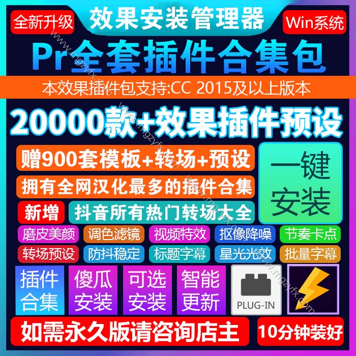 Pr2024插件全套合集包一键中文安装调色转场磨皮美颜防抖字幕预设