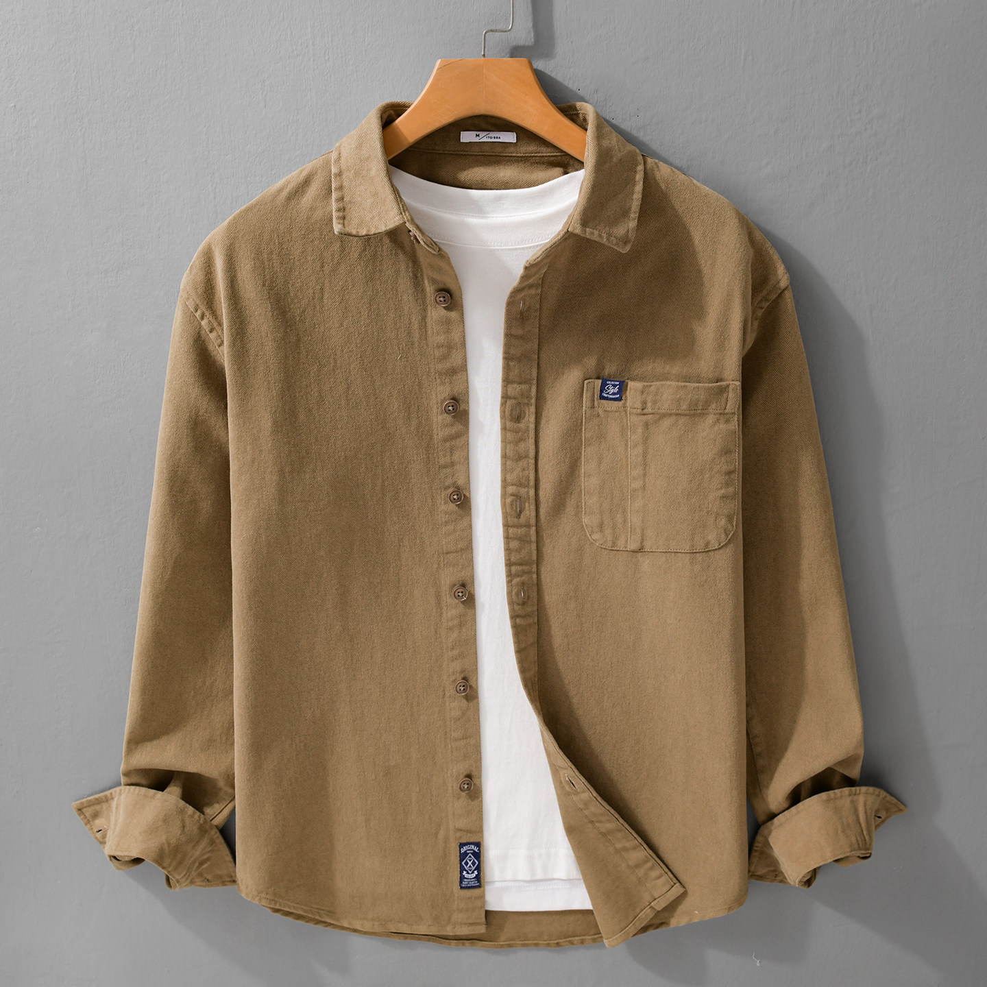 秋冬季纯棉男装阿美咔叽工装休闲长袖衬衫纯棉大码宽松青年男上衣