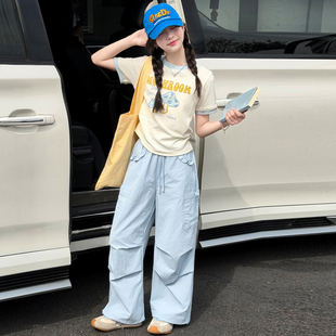 韩系女童夏季短袖t恤套装夏装2026新款儿童夏季速干工装裤两件套