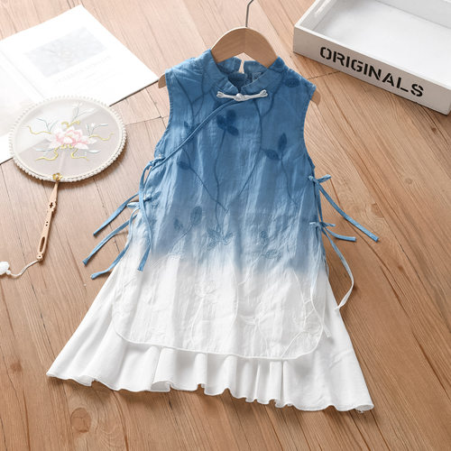 云南古法扎染女童新中式连衣裙