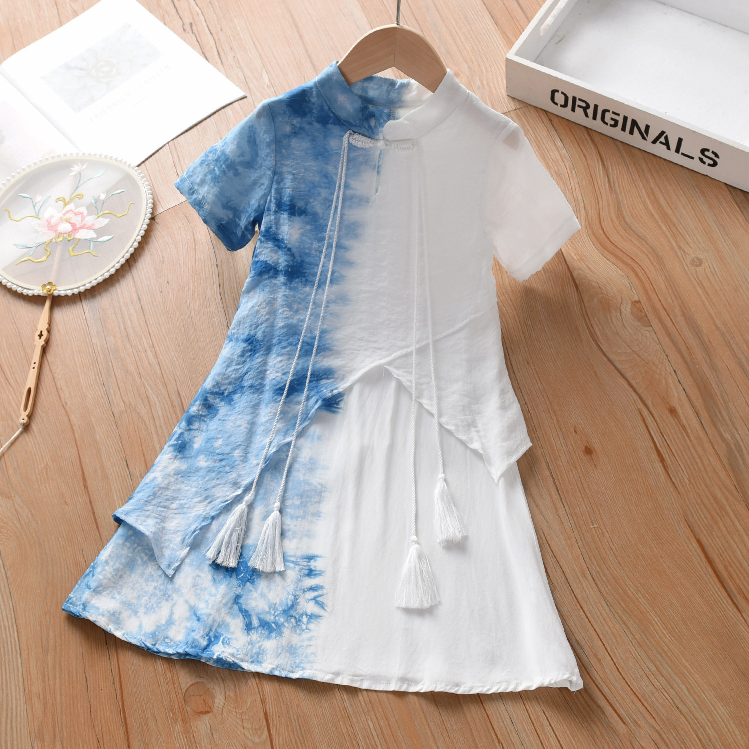 云南古法手工扎染新中式国风女复古盘扣气质母女亲子装女童连衣裙