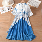云南古法手工扎染新中式 国风复古盘扣气质母女亲子装 蓝染连衣裙子