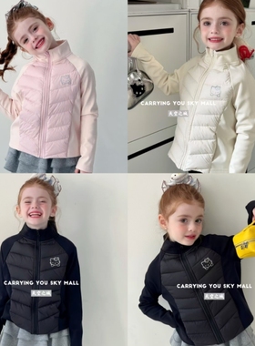 2025年女童羽绒服秋款儿童洋气时髦中大童装女孩坎肩拼接kt猫外套