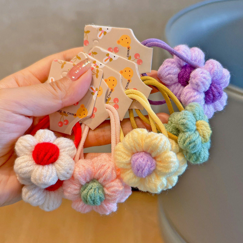 儿童头绳不伤发发饰甜美可爱泡芙花朵毛线女童发绳橡皮筋女扎头花