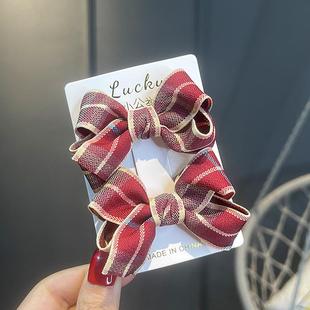 女孩过新年喜庆红色蝴蝶结发饰儿童发夹女童扎辫子头绳宝宝发圈