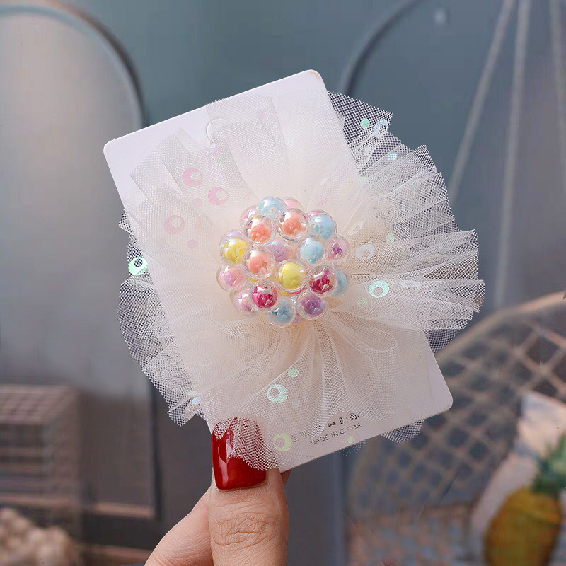 韩国小公主头饰彩色球球网纱发饰女童发夹顶夹侧边夹儿童发夹女孩