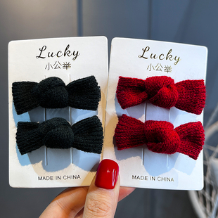 小女孩甜美毛线蝴蝶结发夹头饰可爱儿童刘海碎发对夹百搭发卡头饰