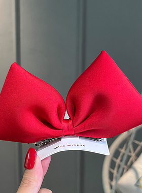 女童红色立体大蝴蝶结发夹卡在逃白雪公主顶夹女孩发饰儿童头箍扣