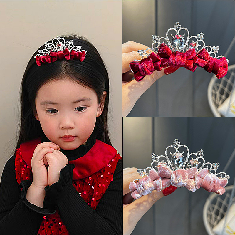 皇冠头饰公主儿童新年红色丝绒蝴蝶结发饰王冠插梳女童发箍头扣箍,童装/婴儿装/亲子装,发饰,淘宝优惠券,粉丝福利购,淘宝优惠卷
