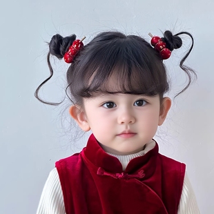 新年儿童发饰过年喜庆红色糖葫芦发夹卡可爱女孩丝绒头绳女童发圈