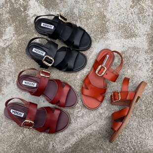 法式 夏新款 交叉带露趾一字扣带凉鞋 平底时尚 外贸大码 休闲罗马鞋 鞋