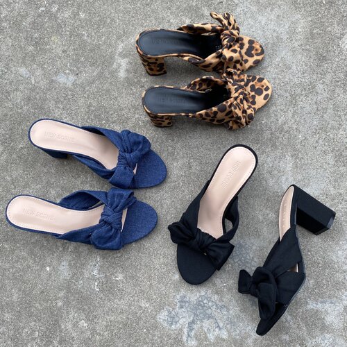 高跟拖鞋夏粗跟一字拖蝴蝶结凉鞋