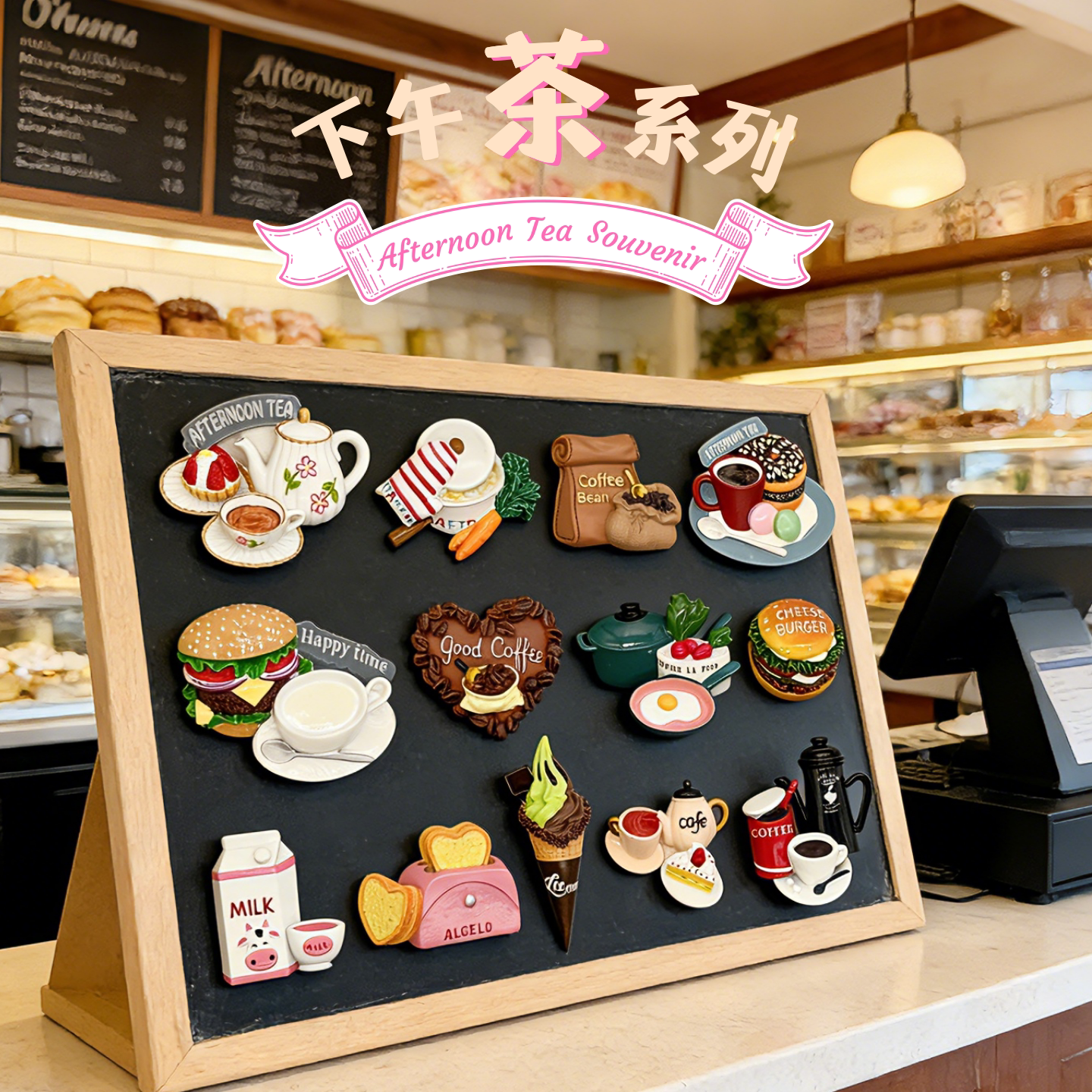 （清仓特价）下午茶面包蛋糕咖啡牛奶雪糕仿真美食磁铁树脂冰箱贴