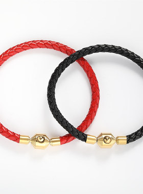 5mm粗款男款皮绳手链红绳可穿饕餮XL刺青charme黄金转运珠手绳男