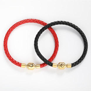5mm粗款男款皮绳手链红绳可穿饕餮XL刺青charme黄金转运珠手绳男