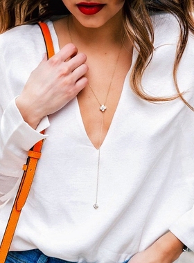 四叶花吊坠高级金属感女Y字型