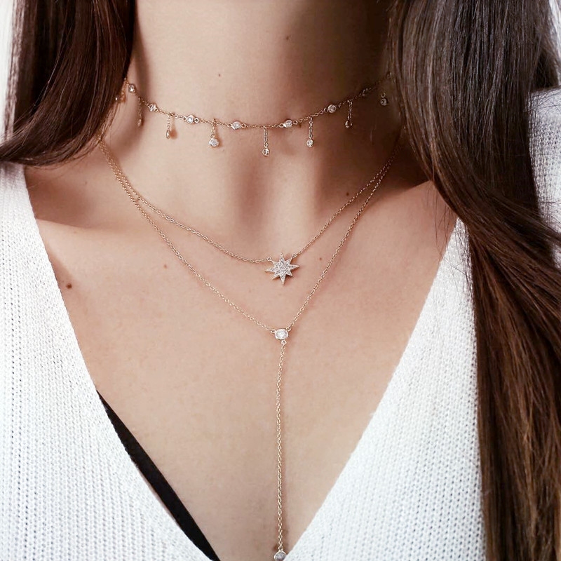 美国小众设计师品牌S925银时尚简约闪钻流苏吊坠项链 颈链choker