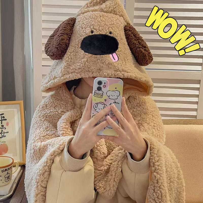 可爱披风斗篷毯子带帽子披肩办公室学生午睡毛毯懒人空调毯加厚冬