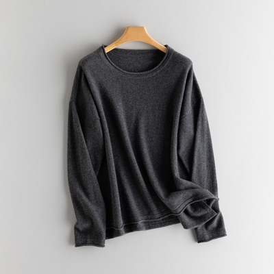 100%纯山羊绒卷边圆领羊绒衫