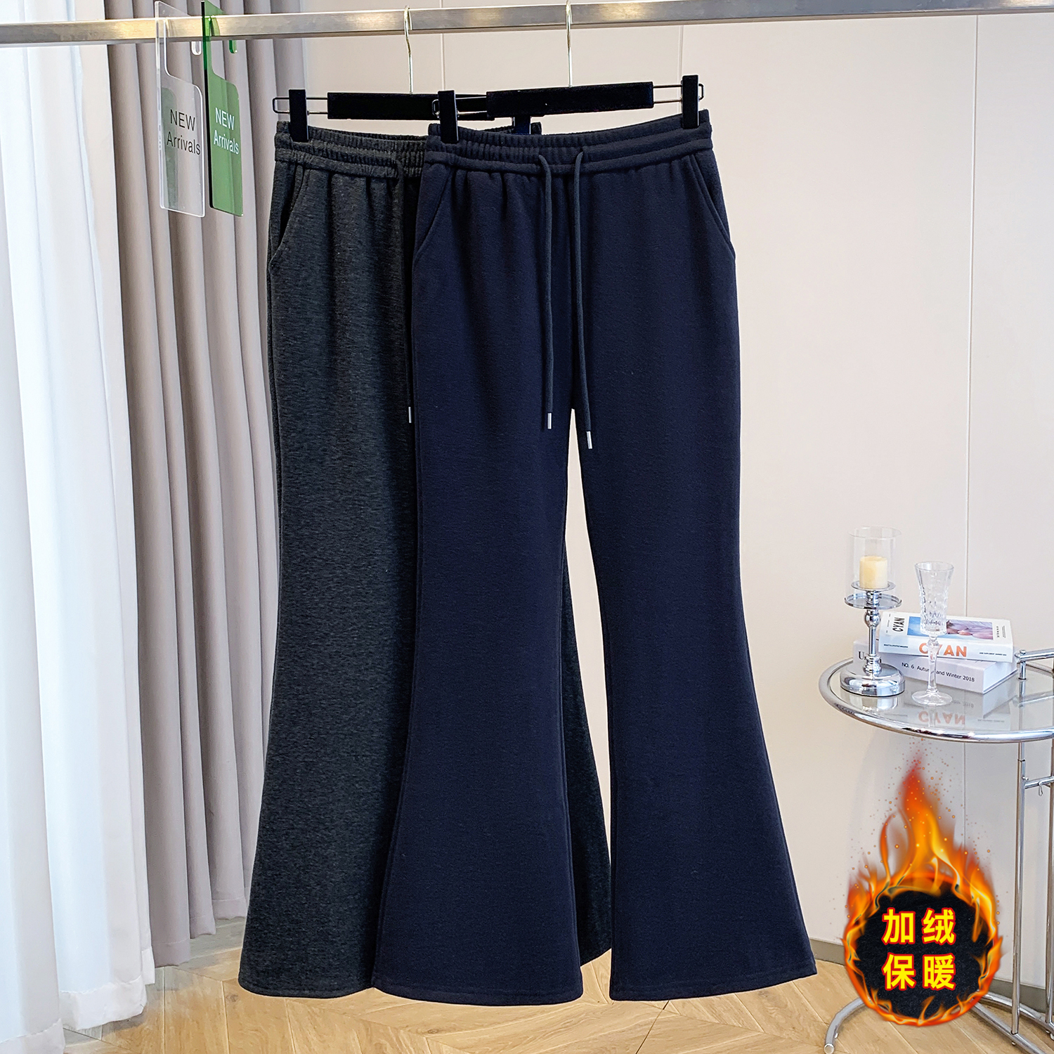 实拍微喇裤女2025冬季加绒新款高腰显瘦直筒运动休闲卫裤马蹄裤