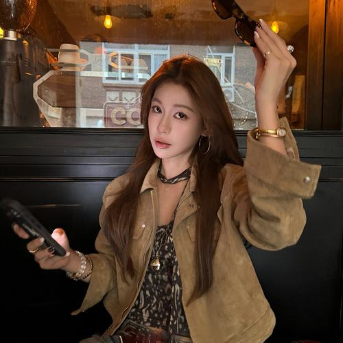 obliviate一忘皆空 旷野玩家-短款麂皮皮衣女秋复古气质翻领外套