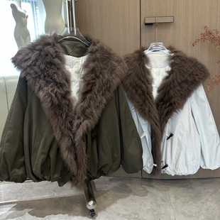 禾呈大毛领工装长袖羽绒服外套女秋冬复古休闲风宽松显瘦短款上衣