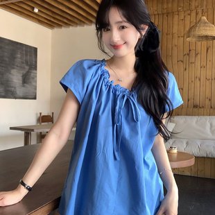 娃娃衫 实拍大码 女夏设计感小众短款 甜美减龄小飞袖 上衣 衬衫