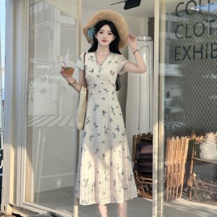 复古刺绣碎花连衣裙夏季 实拍 法式 大码 甜美裙子胖MM显瘦A字裙 女装