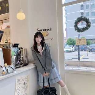 lulucake连帽开衫 宽松日系学院风百搭可拆卸毛领外套女 卫衣jk套装