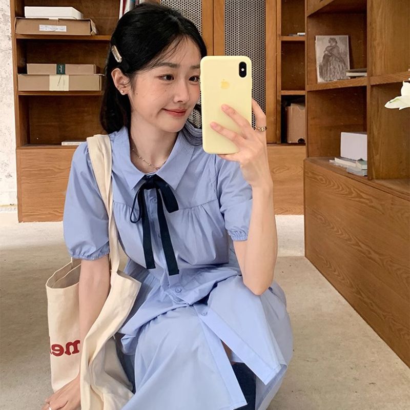 别致设计感衬衫连衣裙女ins法式甜美学院温柔风小个子初恋娃娃裙