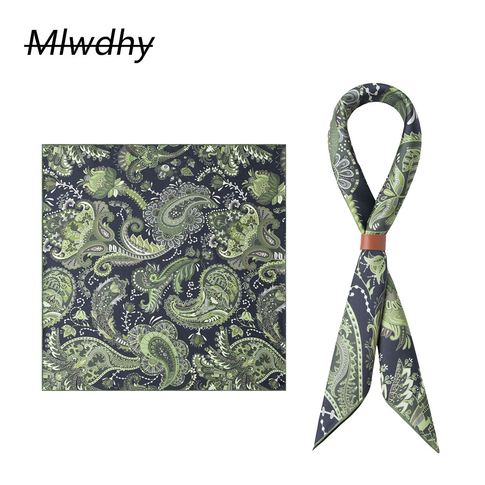 腰果花朵Vintage男士真丝丝巾日系通勤领巾设计感方巾柔软小围巾