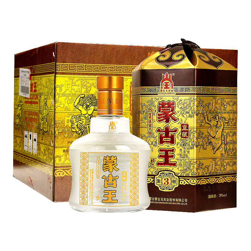 4瓶装39度蒙古王金帐三500ml*4整箱浓香型草原特产白酒厂家直销